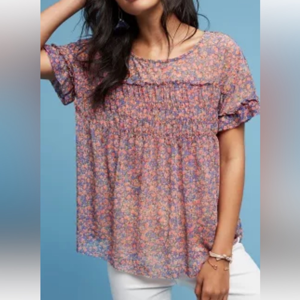 Anthropologie Robyn Smocked Top Size M
